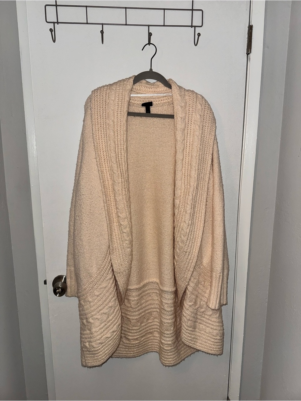 Open-Front Cream Cable & Rib Knit Women's Cardigan